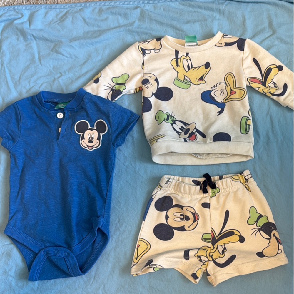 Disney Blue and Cream Mickey and Friends Baby Outfit Set